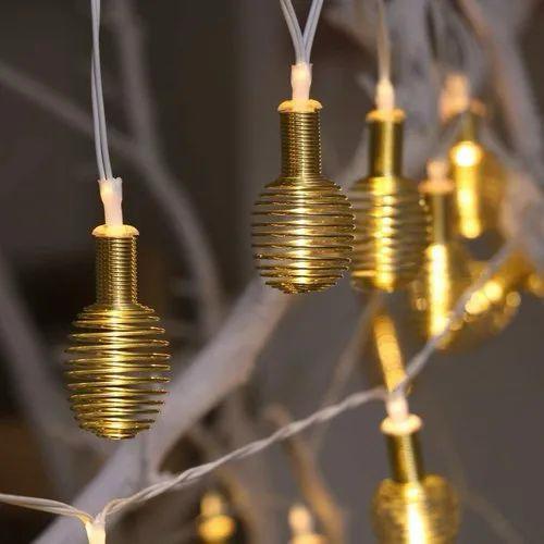 Warm White LED String Lights: 3M, 14 Lights, Plug-In, Metal Decor